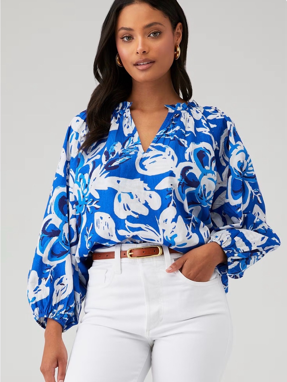 Cleobella Blue Floral Organic Cotton Blouse Size M Boho